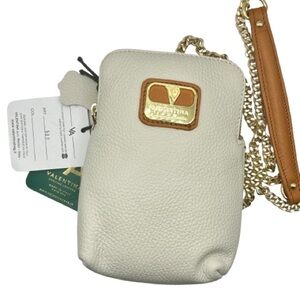 NWT Valentina Pebbled Leather Crossbody Bag Purse Cream Chain and Leather Strap
